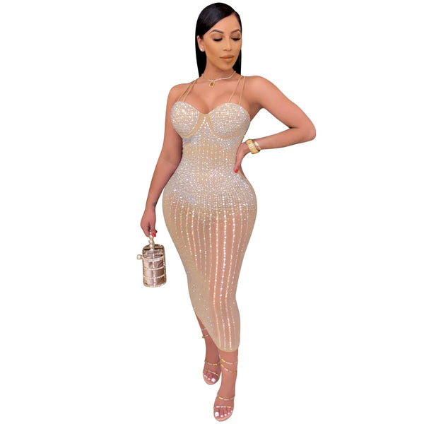 Diamond Summer Short Sequin Dress For Women With Bodysuit