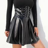 Black Summer Skirts Women Streetwear Faux Leather Vintage