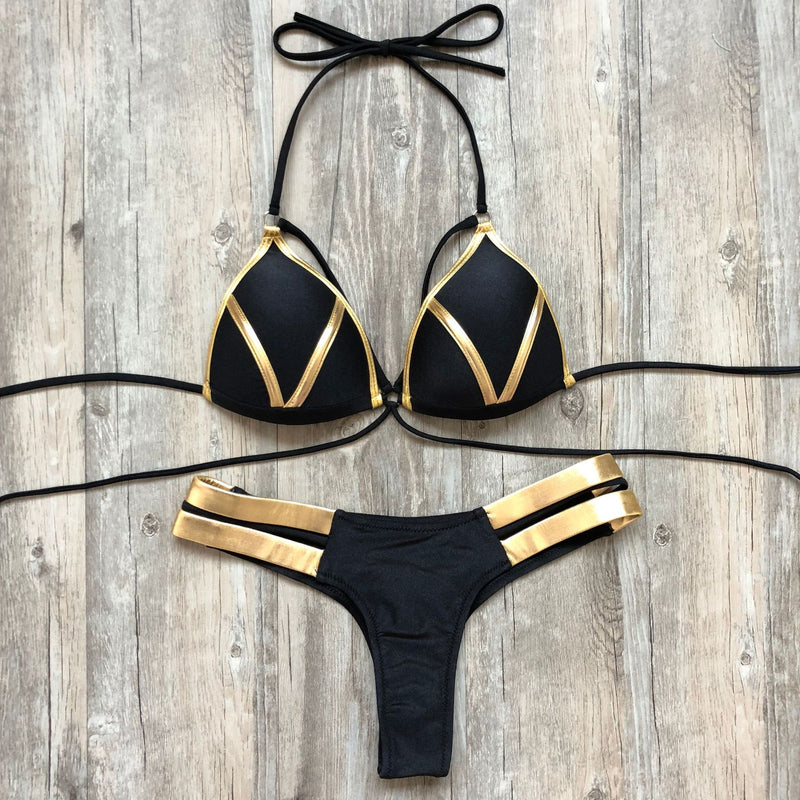 Gold Stamping Women Bikini Set Sexy Padded Women Swimsuit Push Up Bikini Swimwear