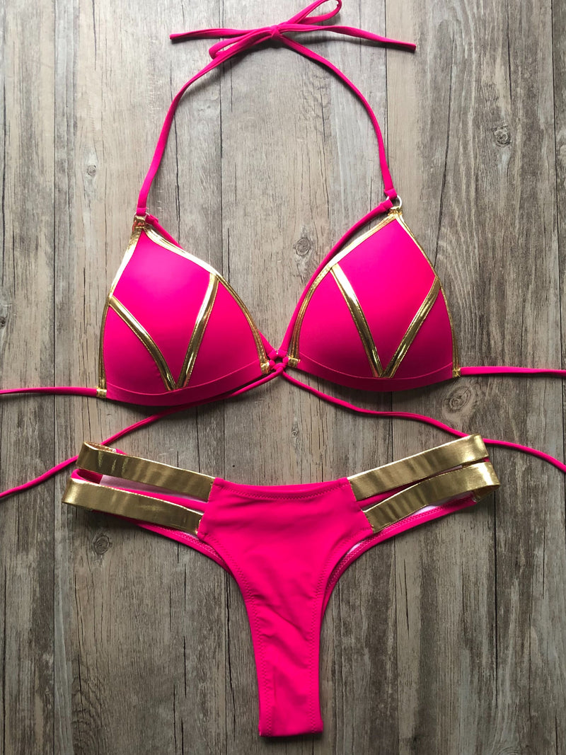 Gold Stamping Women Bikini Set Sexy Padded Women Swimsuit Push Up Bikini Swimwear